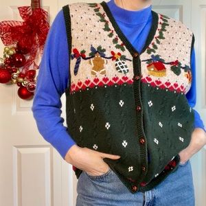 VTG Gingerbread Garland Holiday Christmas Sweater Vest North Crest Womens Sz 1X